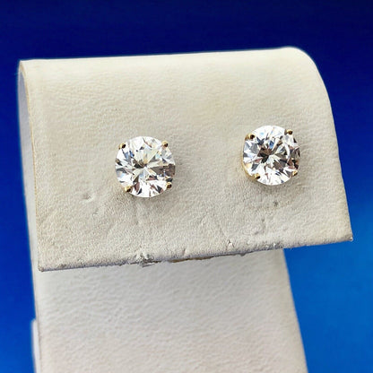 Stunning 14K Yellow Gold Round Cubic Zirconia CZ Statement Stud Earrings