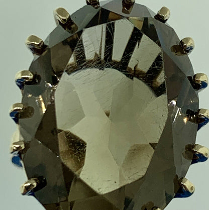 10K Yellow Gold Oval Smoky Quartz Statement Cocktail Ring