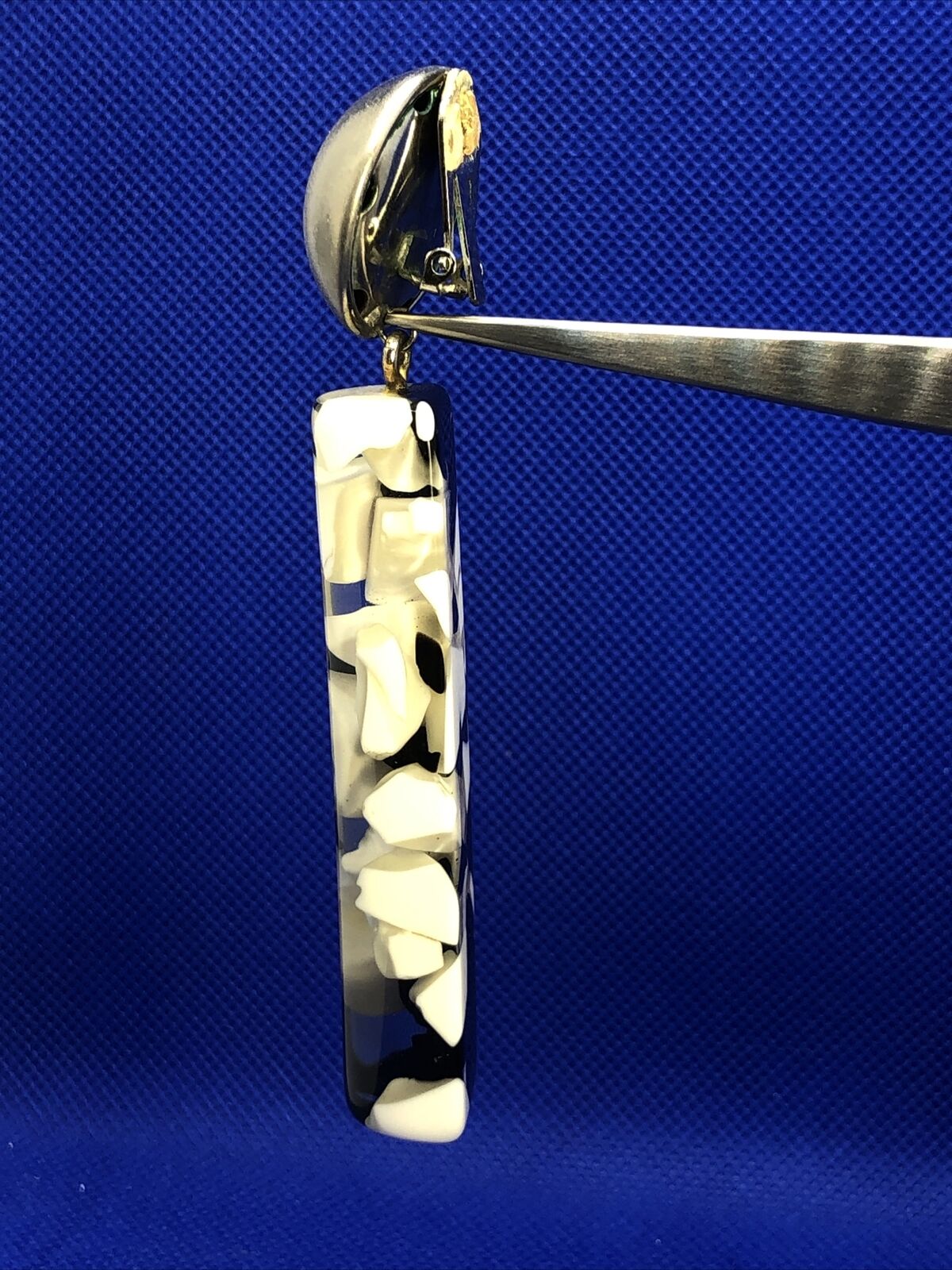 1980's Runway Couture Black & White Floating Lucite Statement Earrings