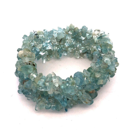 Estate Aquamarine Beaded Protective Communication Healing Stretchable Bracelet