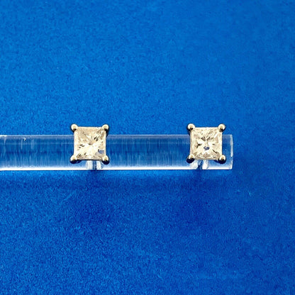 Gorgeous 14k White Gold Princess Cut Diamond Screw Back Statement Stud Earrings