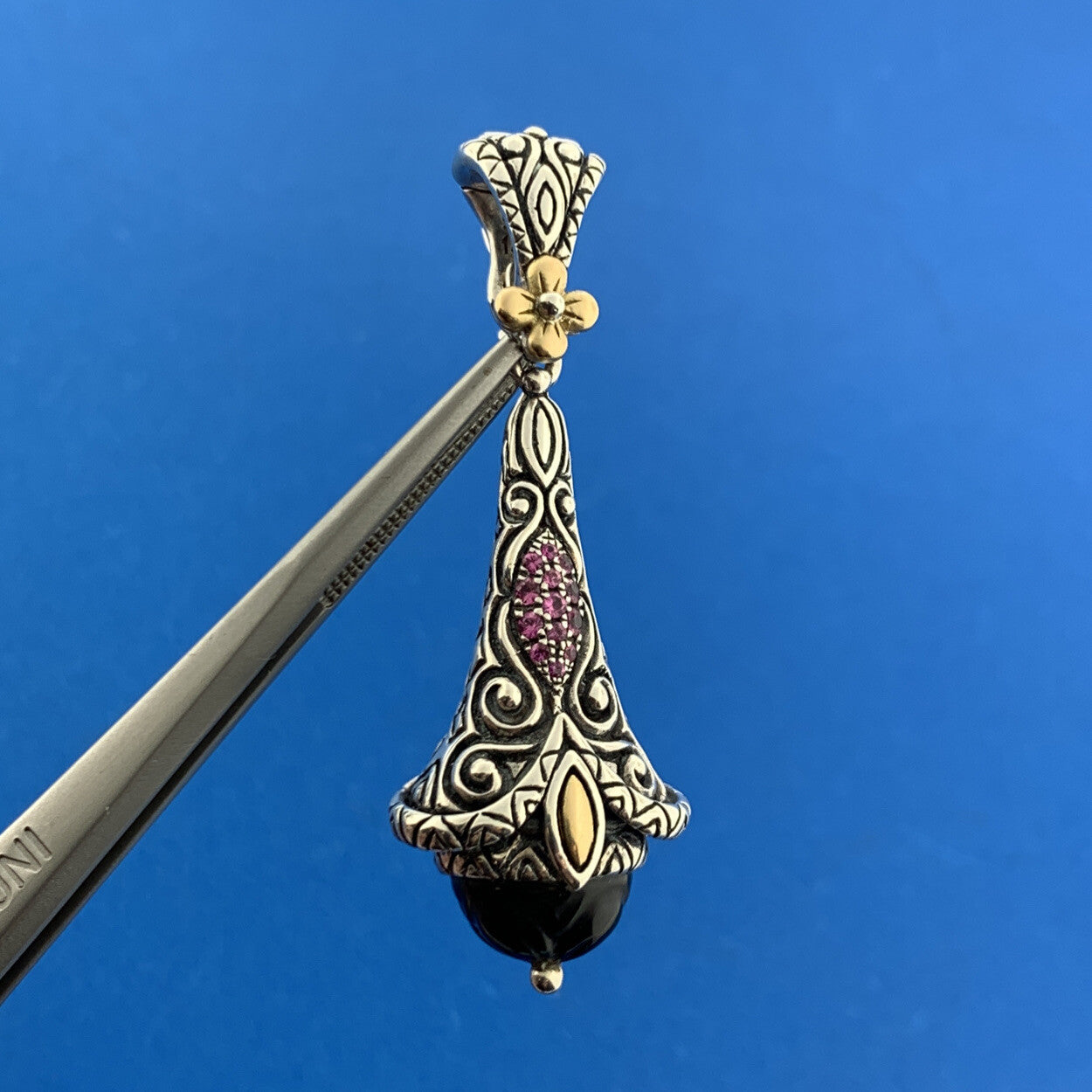 Barbara Bixby 925 Sterling Silver 18K Gold Black Onyx Ruby Enhancer Pendant