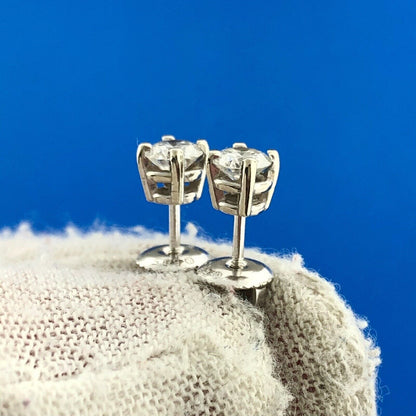 Stunning Classic Elegant 14K White Gold Diamond Solitaire 4-Prong Stud Earrings