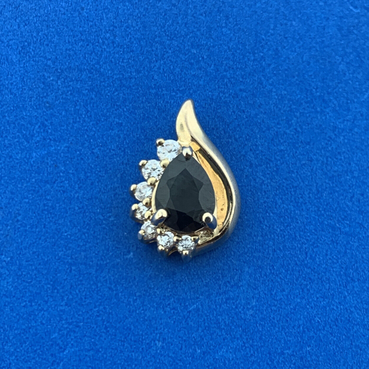 Designer 925 Sterling Silver Vermeil Blue Pear Shaped Cubic Zirconia CZ Pendant