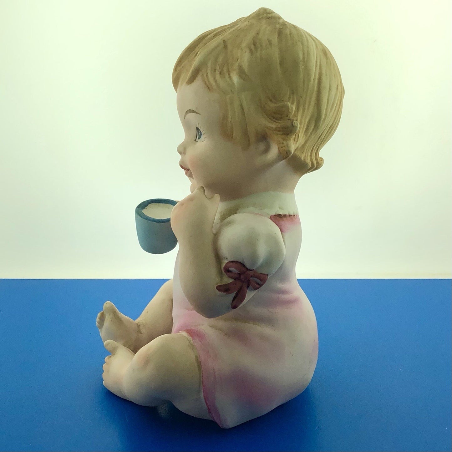 Vintage Lefton China Piano Baby Girl Statue KW03499 Porcelain Statue Figurine