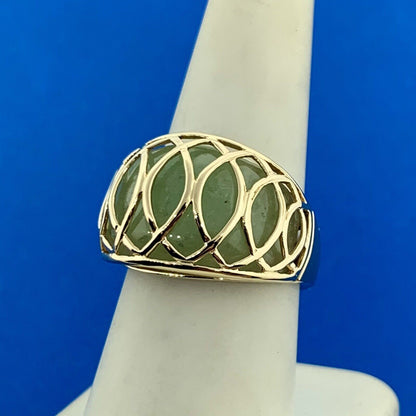 Designer 14K Yellow Gold Curved Jade Cabochon Modernist Dome Ring