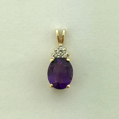 Estate 14K Yellow Gold Oval Amethyst Diamond Accent February Anniversary Pendant