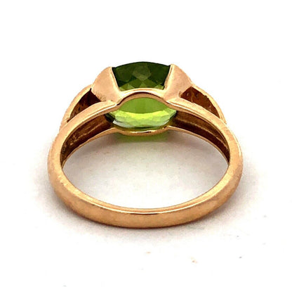 Designer MEDA 14K Yellow Gold Oval Green Peridot Diamond August Birthstone Ring