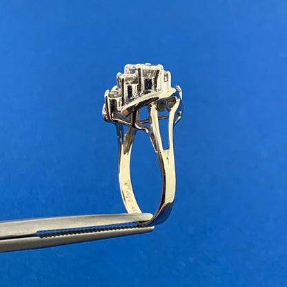 Retro 14K White Gold Diamond Waterfall Modernist Engagement Cocktail Sz 4 Ring