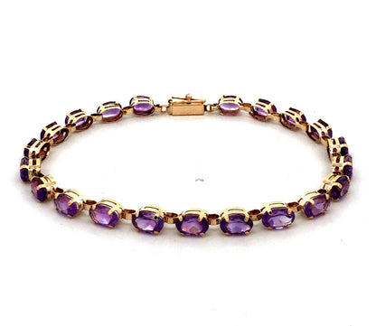 Designer 10K Yellow Gold Purple Amethyst February Birthstone Tennis Bracelet