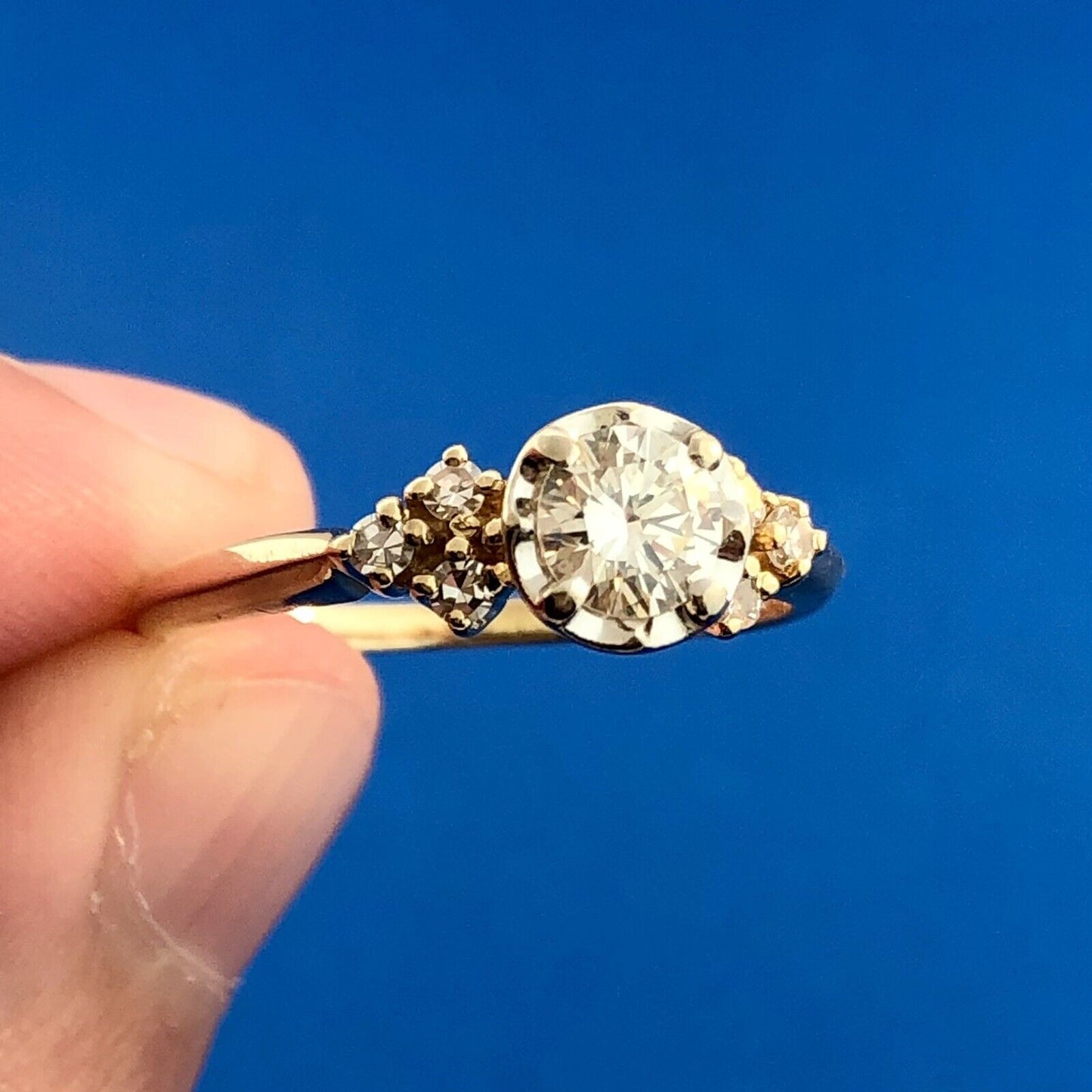 Designer HDS 14K Yellow Gold Diamond Solitaire Accents Engagement Ring