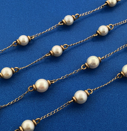 Gorgeous 14k Yellow Gold 5.35mm White Pearl 32" Oval Link Chain Necklace