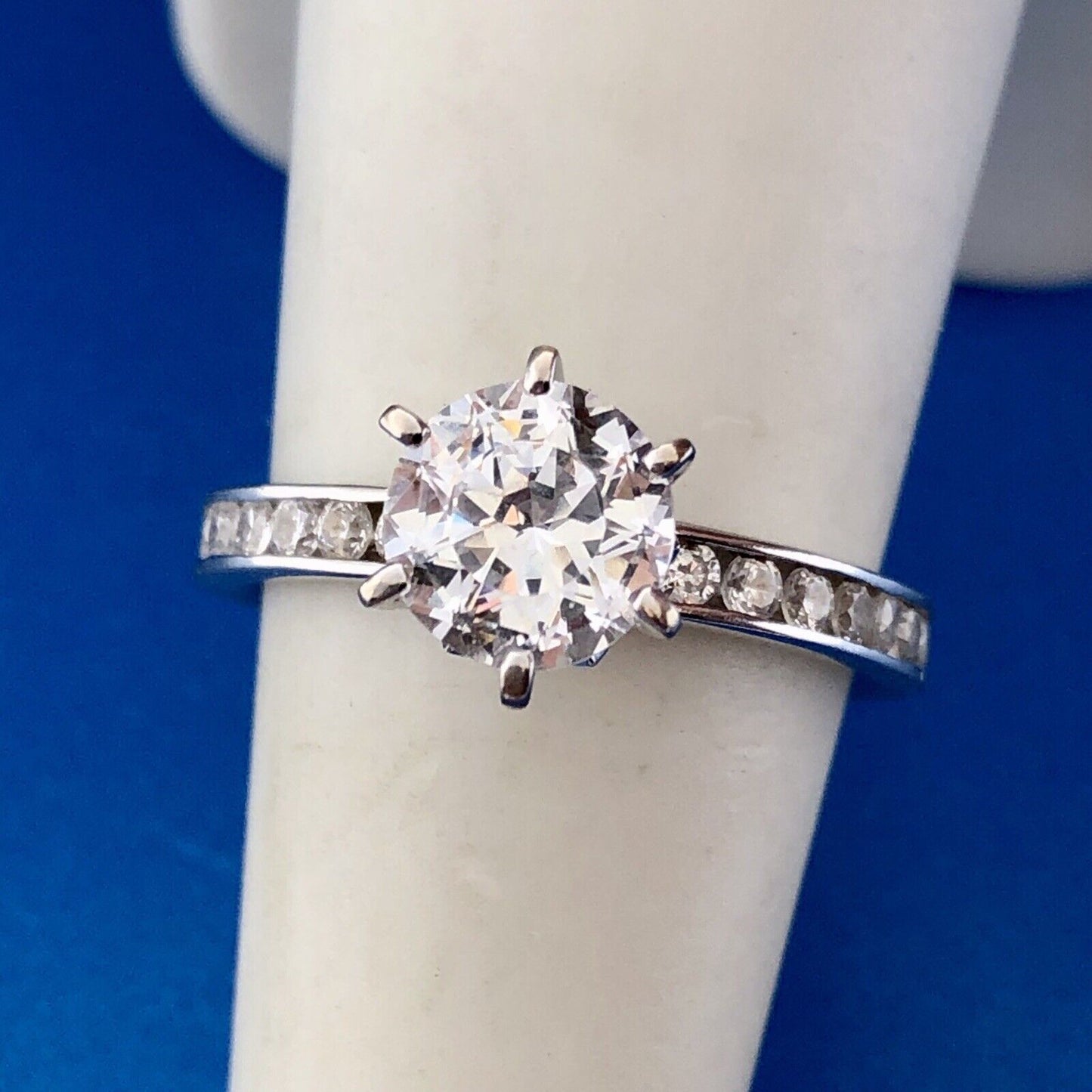 Designer SW 14K White Gold Cubic Zirconia CZ Solitaire Accents Eternal Love Ring