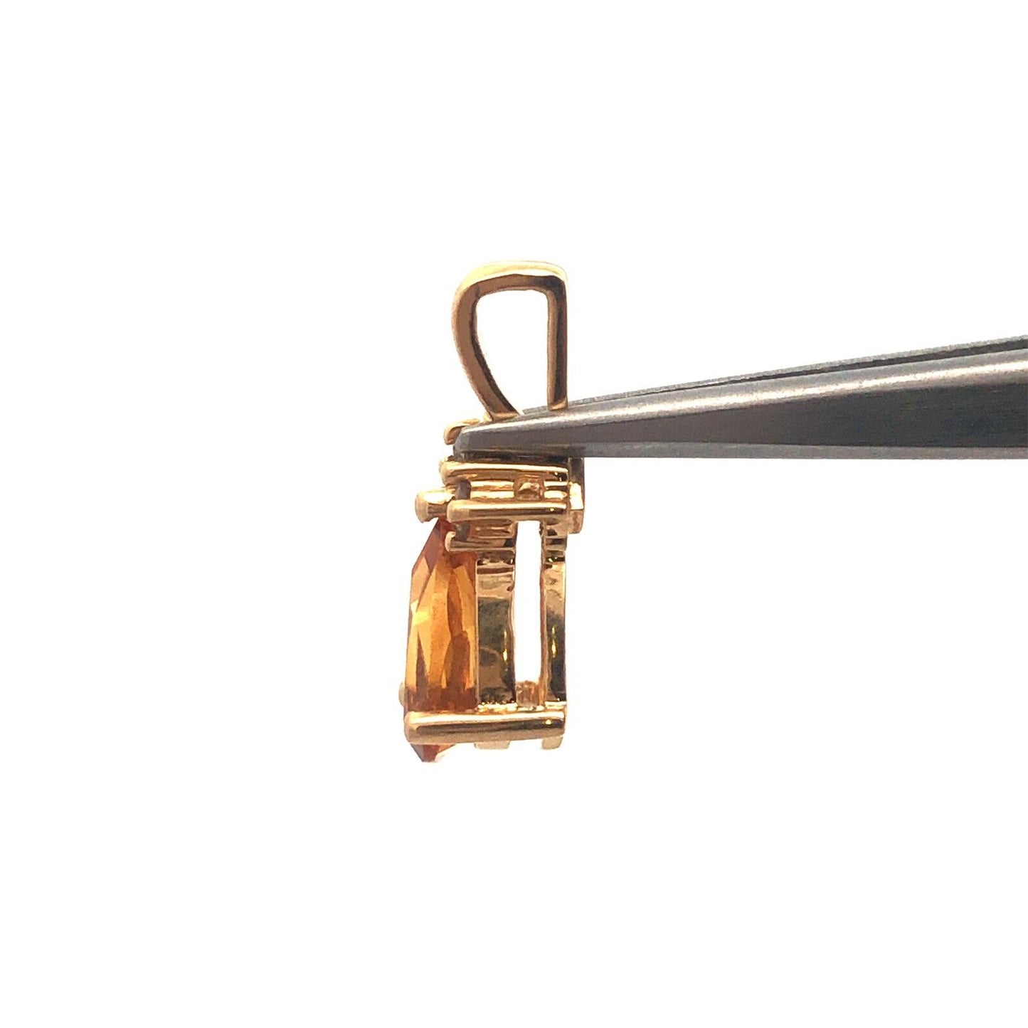 Gorgeous 14k Yellow Gold Pear Cut Citrine Round Cut Diamond Accent Pendant