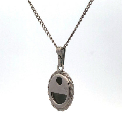 Vintage Designer CARLA 925 Sterling Silver Oval Grey Cameo Pendant Necklace