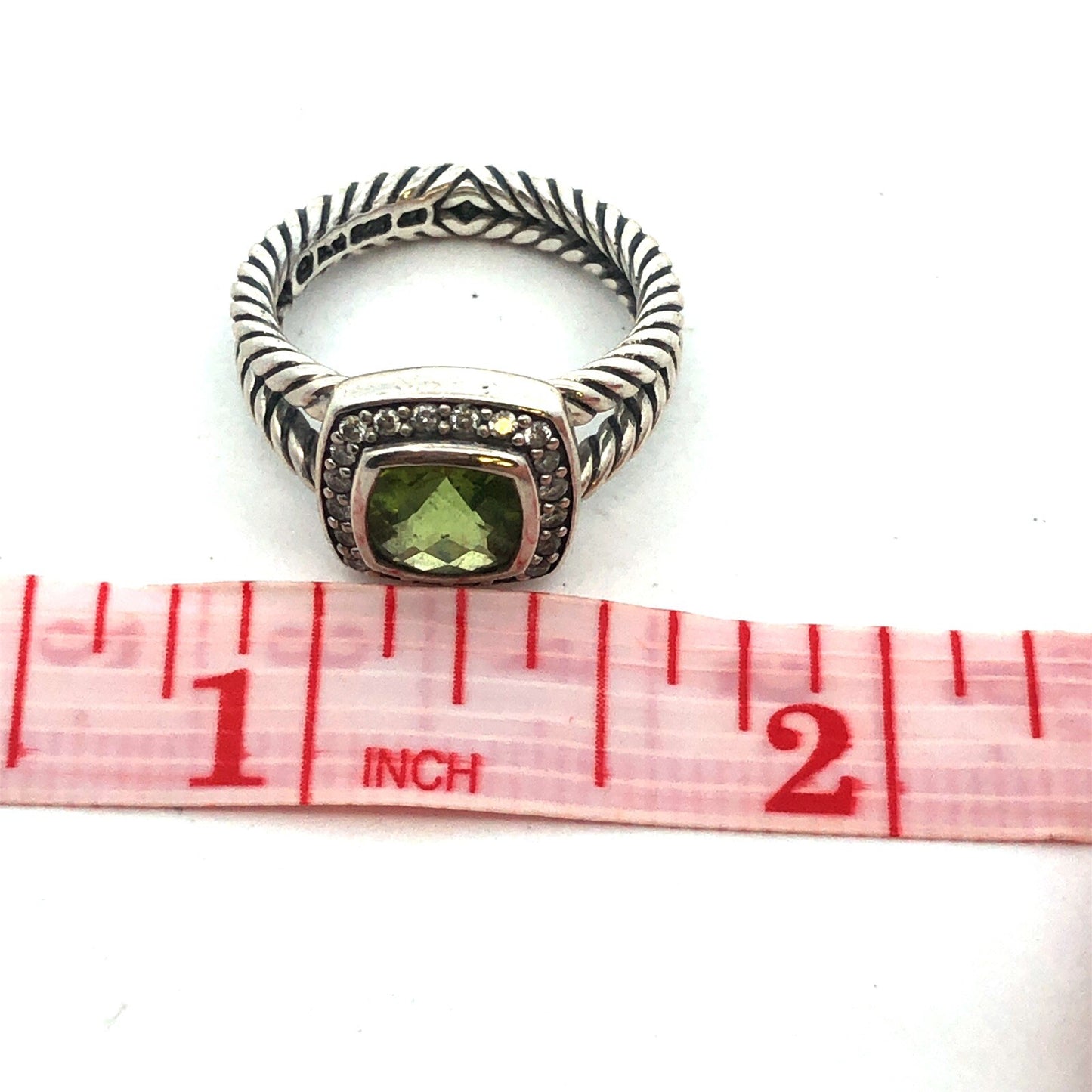 Designer David Yurman 925 Sterling Silver Prasiolite Diamond Halo Albion Ring