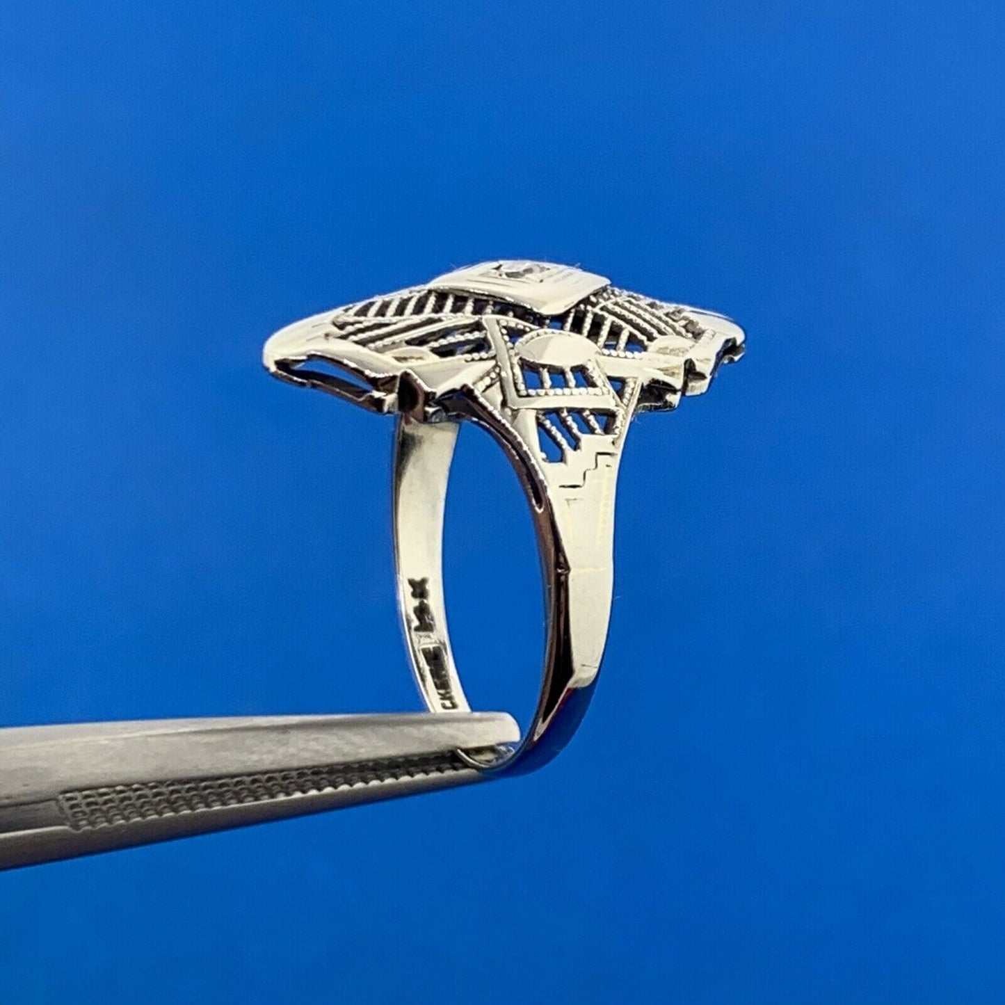 Vintage Cherie 14K White Gold Diamond Filigree Cocktail Ring