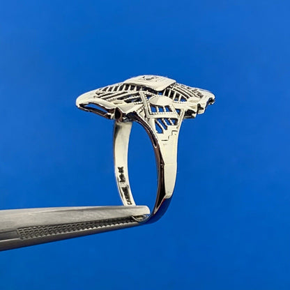 Vintage Cherie 14K White Gold Diamond Filigree Cocktail Ring