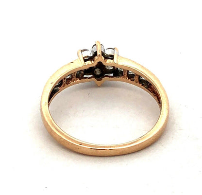 Designer 10K Yellow Gold Round Diamond Flower Anniversary Promise Ring