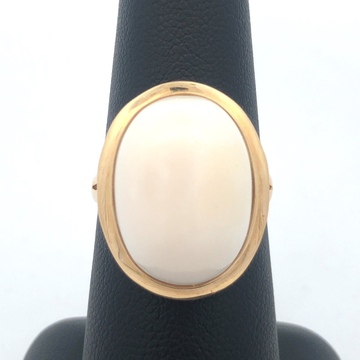 Designer PTJ 14k Yellow Gold Cabochon White Agate Statement Ring Size 7.25