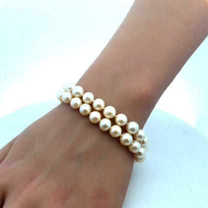 Estate 14K Yellow Gold Sapphire Diamond Pearl Double Strand Beaded Bracelet