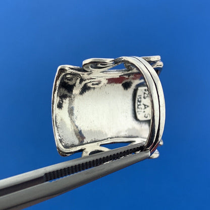 Designer AS Israel Sterling Silver 925 Cabochon Garnet Finger Ring Size 6.25