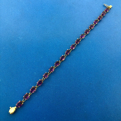 Designer 14K Yellow Gold Oval Amethyst February Statement Tennis Bracelet