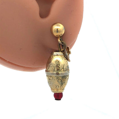 Mid Century Napier Gold Tone Red Bead Floral Scroll Drop Dangle Clip Earrings