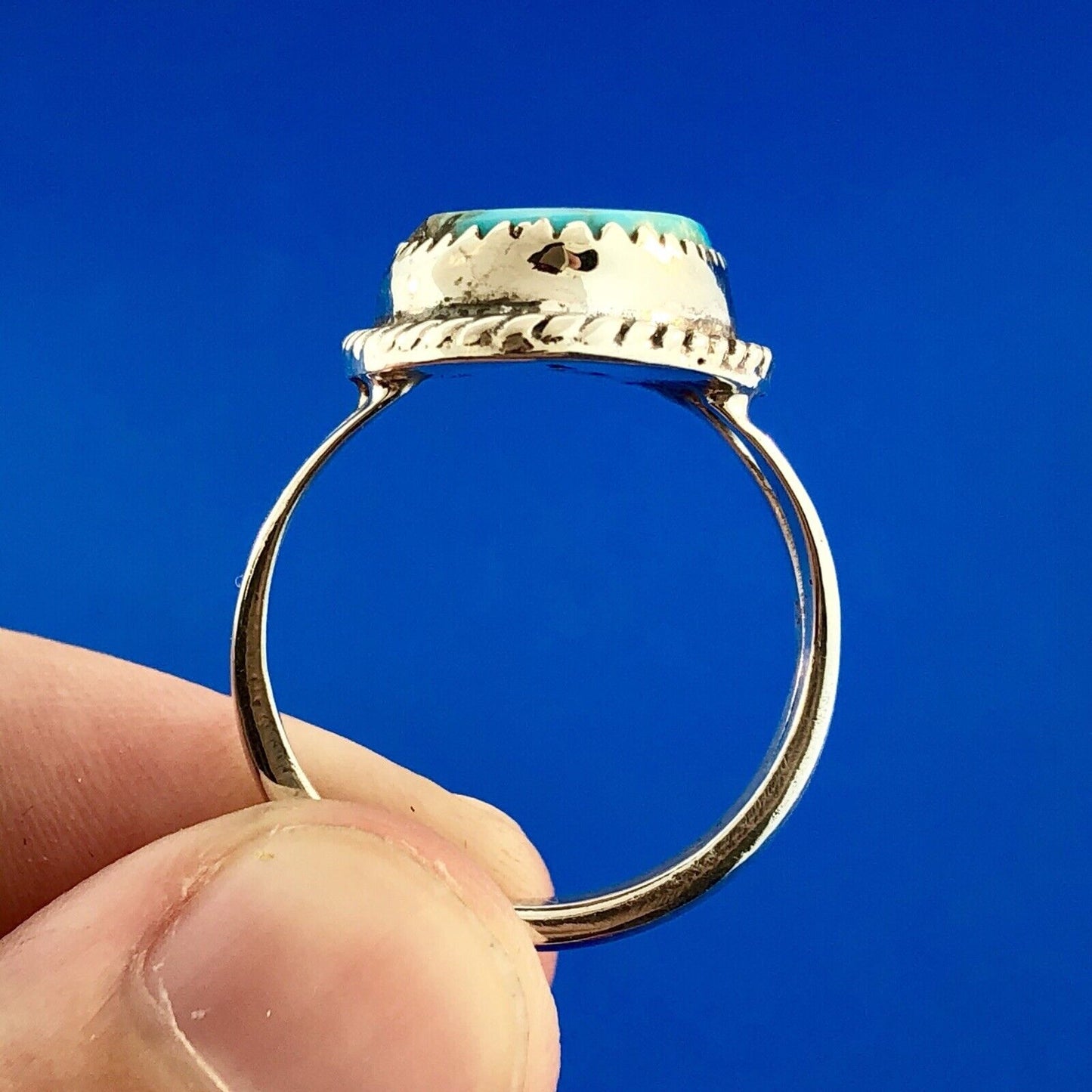 Navajo Artisan Grace Smith 925 Sterling Silver Polished Turquoise Chunk Ring