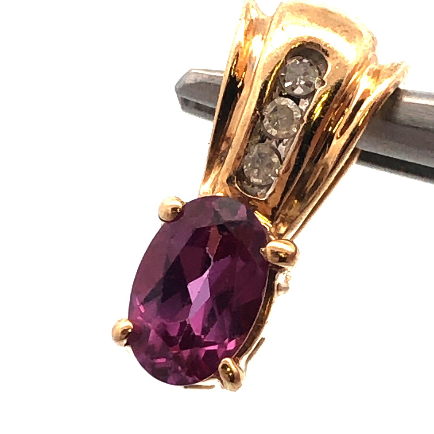 14K Yellow Gold Oval Pink Sapphire Diamond Accent Petite Drop Dangle Pendant