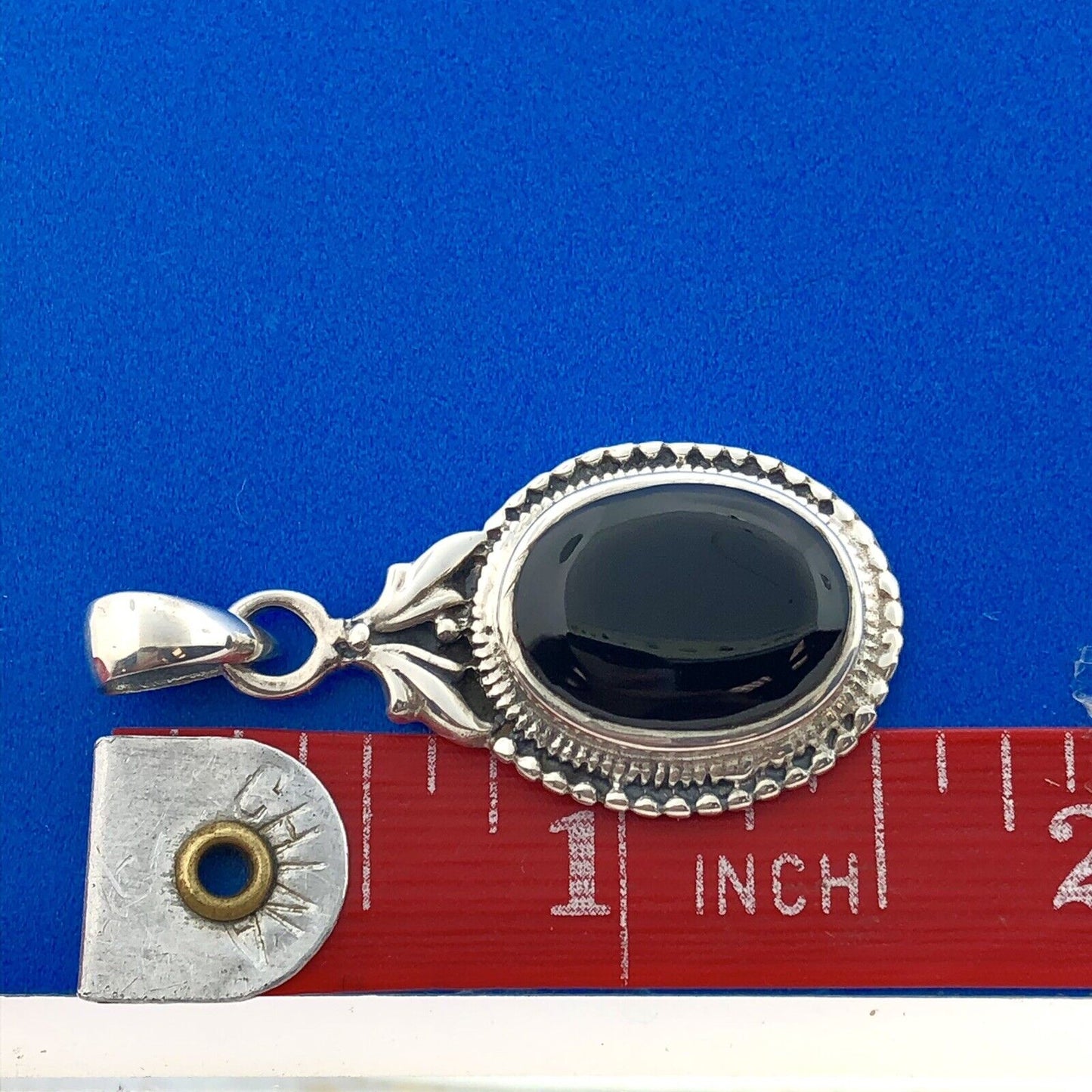 Stunning Sterling Silver 925 Oval Shaped Cabochon Black Onyx Dangle Pendant