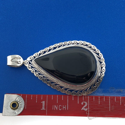 Balinese Sterling Silver Black Onyx Wisdom Protection Chakra Statement Pendant