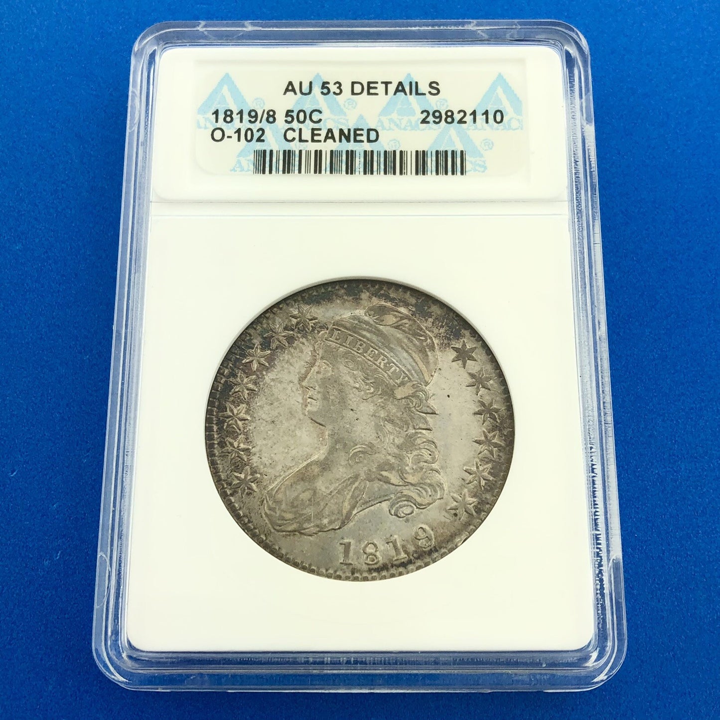 1819/8 Capped Bust Silver Half Dollar 50c Lettered Edge ANACS AU53 Details Coin
