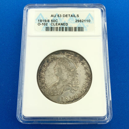 1819/8 Capped Bust Silver Half Dollar 50c Lettered Edge ANACS AU53 Details Coin