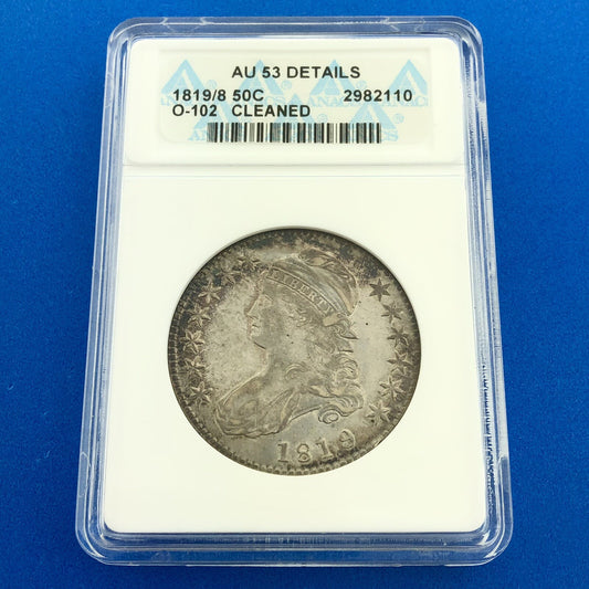 1819/8 Capped Bust Silver Half Dollar 50c Lettered Edge ANACS AU53 Details Coin