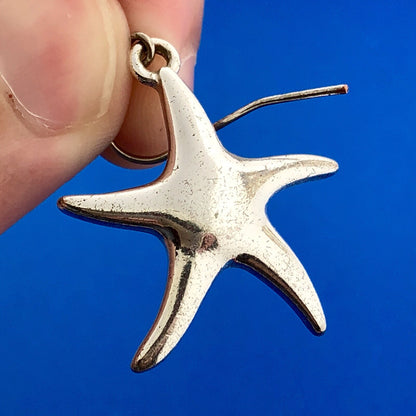 Silver Tone Moderist Star Starfish Beach Life Pendant Enhancer Drop Earrings Set
