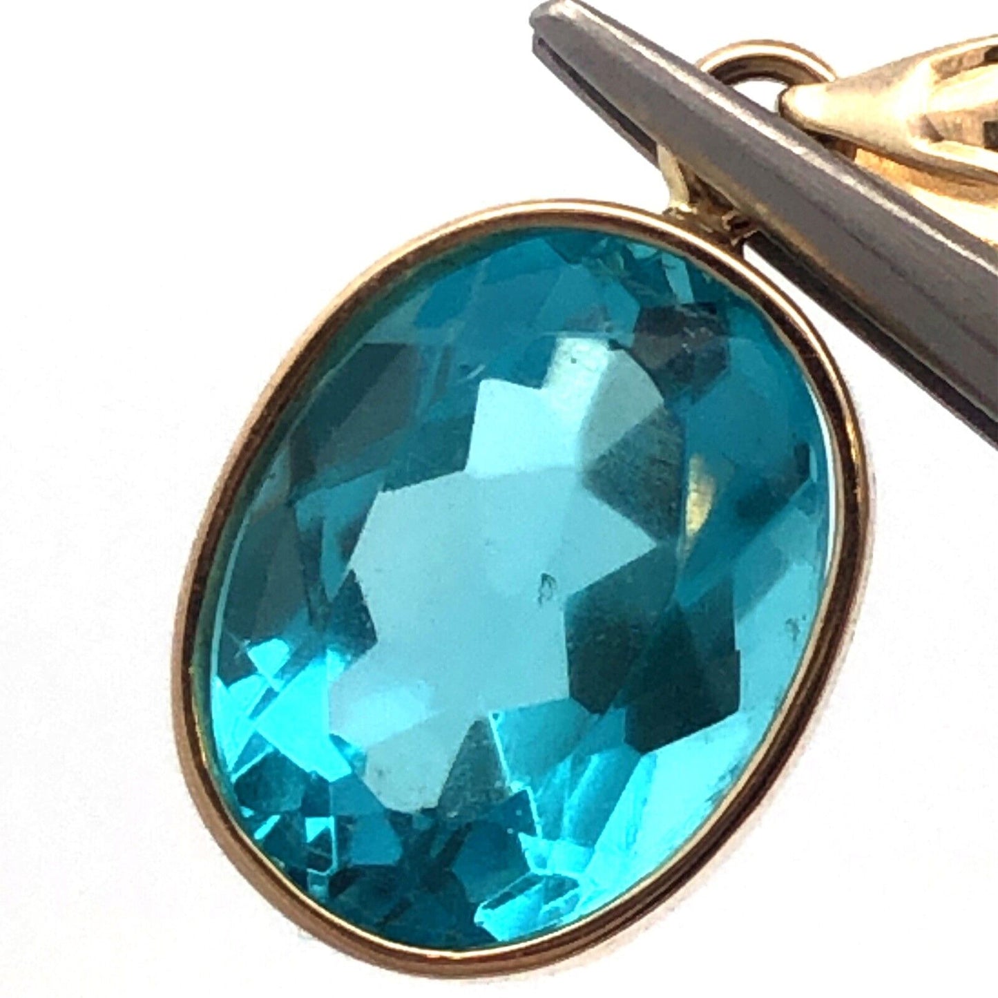 Designer H 14K Yellow Gold Oval Blue Cubic Zirconia CZ Solitaire Bezel Pendant