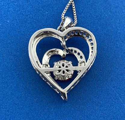 Designer Sterling Silver Red Spinel Diamond Accent Double Heart Pendant Necklace
