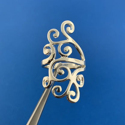 Designer 925 Sterling Silver Open Work Scroll Statement Finger Ring