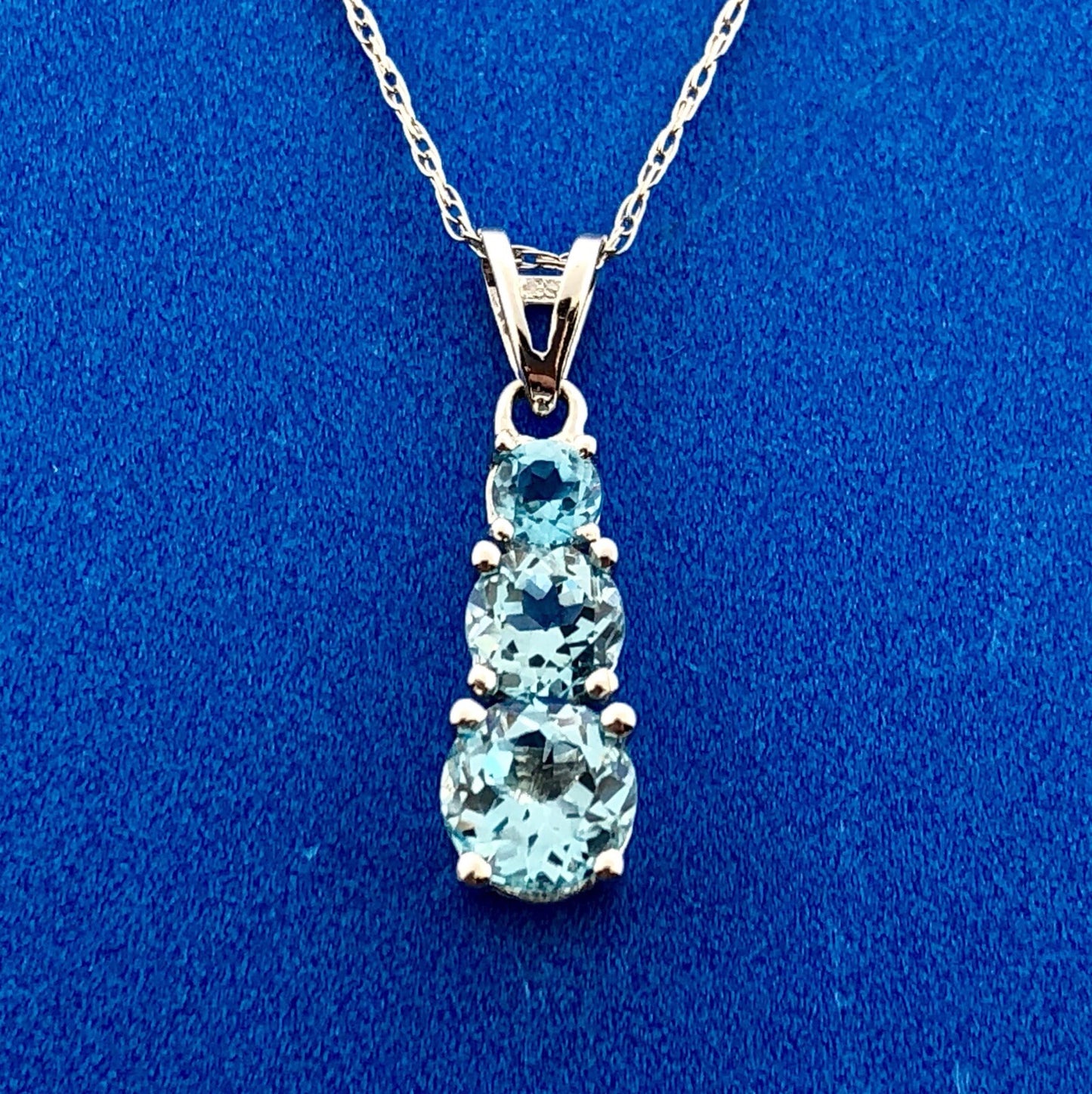 Designer 10K White Gold Round Blue Topaz Journey Pendant Necklace