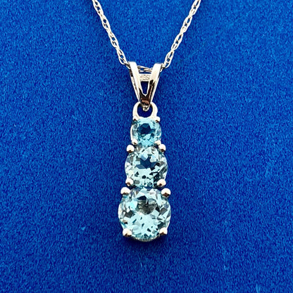 Designer 10K White Gold Round Blue Topaz Journey Pendant Necklace