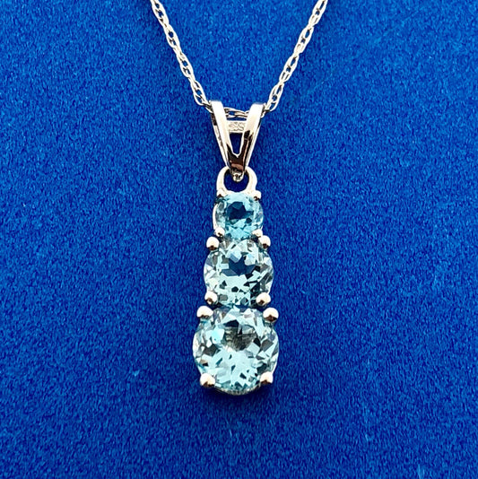 Designer 10K White Gold Round Blue Topaz Journey Pendant Necklace