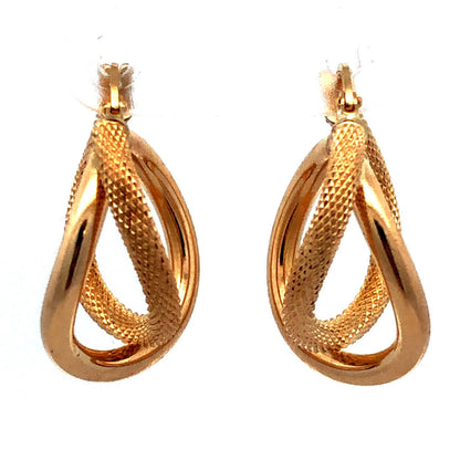 Designer Milor Italy 14K Yellow Gold Snake Skin Textured Double Hoop Earrings