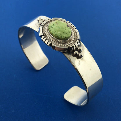 Native American Signed 925 Sterling Silver Rare Green Turquoise Cuff Bracelet