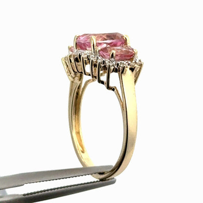 Designer 14K Yellow Gold Pink Topaz Diamond Accent Anniversary Ring