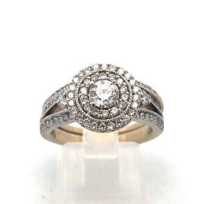 14K White Gold Brilliant Round Diamond Double Halo Engagement Wedding Bridal Set