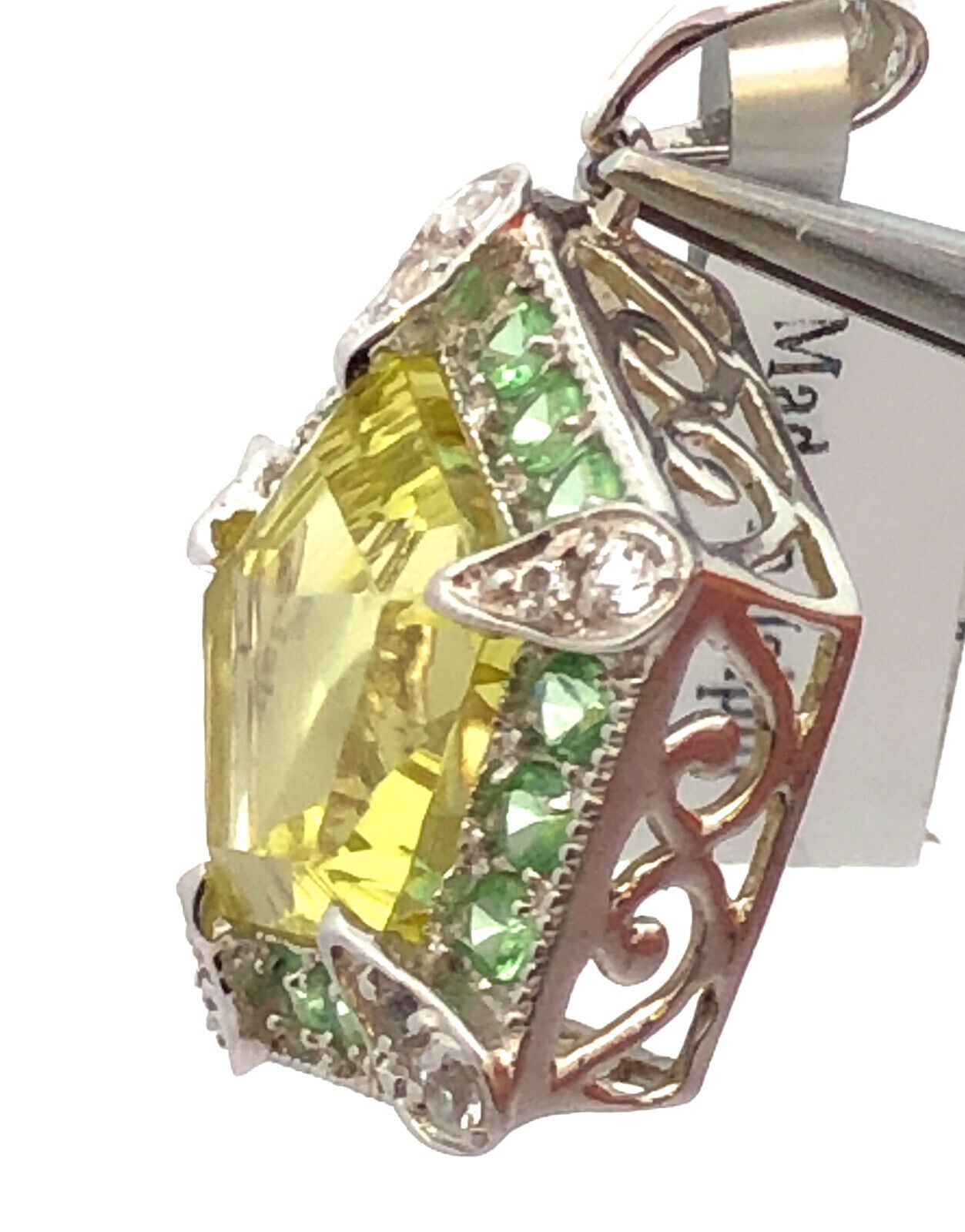 Designer TGGC 925 Sterling Silver Peridot Green Tourmaline White Topaz Pendant