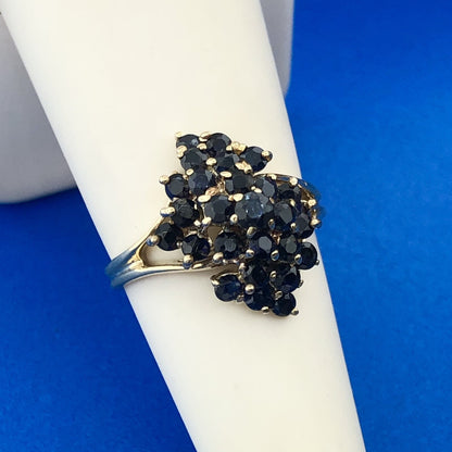 Vintage 14k Solid Yellow Gold Sapphire Cluster Ring 1.45tcw Size 6