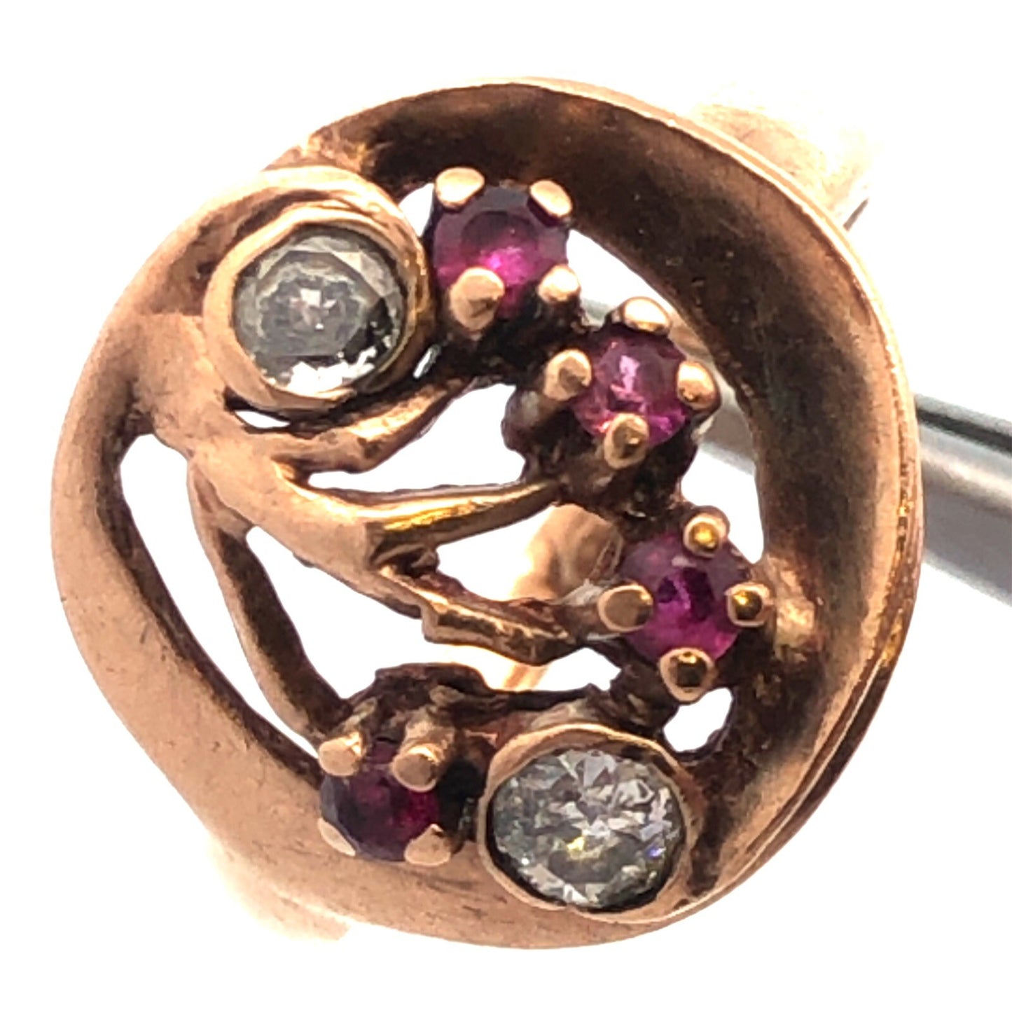 Vintage 14K Yellow Gold Diamond Ruby Free Form Cocktail Ring