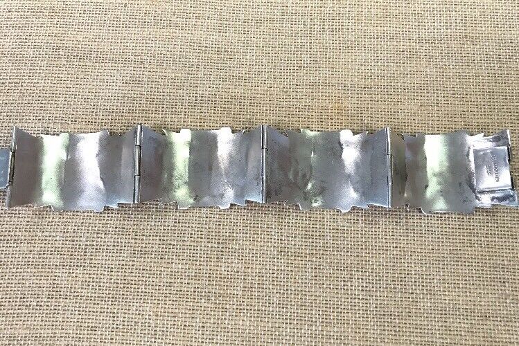 Mexico Sterling Silver 925 3D Peyote Design Four Panel Hinged Cuff Bracelet